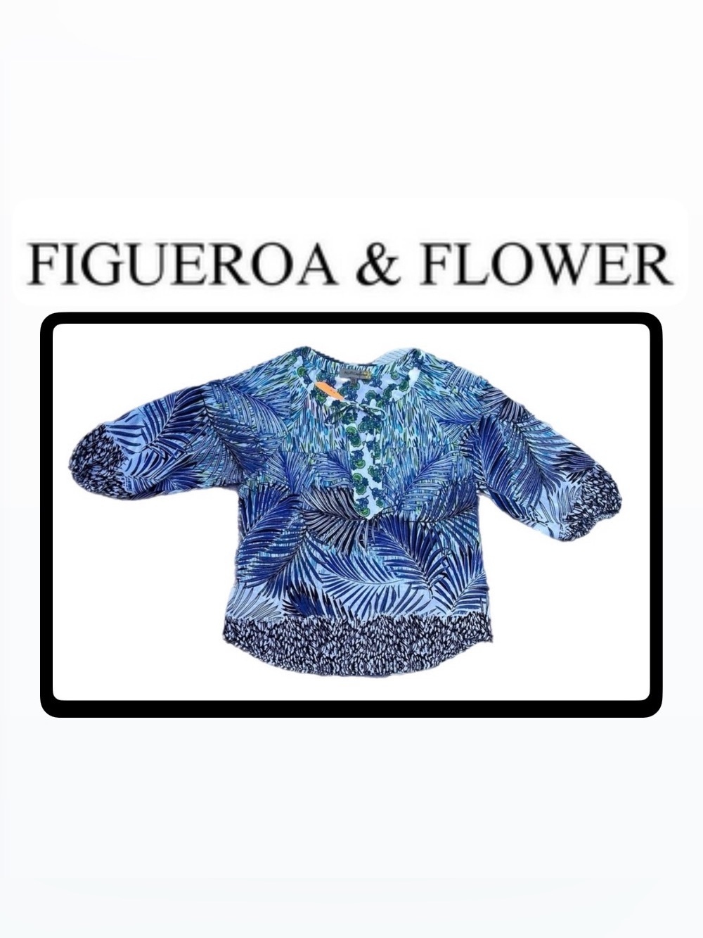 🌻Petite Tropical Leaf Print Peasant Blouse - size Petite Large